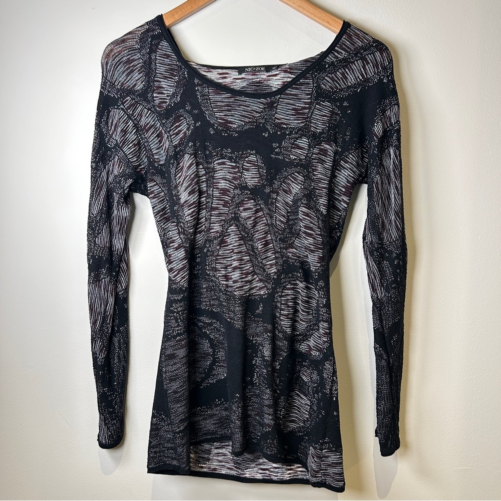 Y2K NIC+ZOE Long Sleeve Abstract Top With Removable, Button-on Cowl/Hood XS